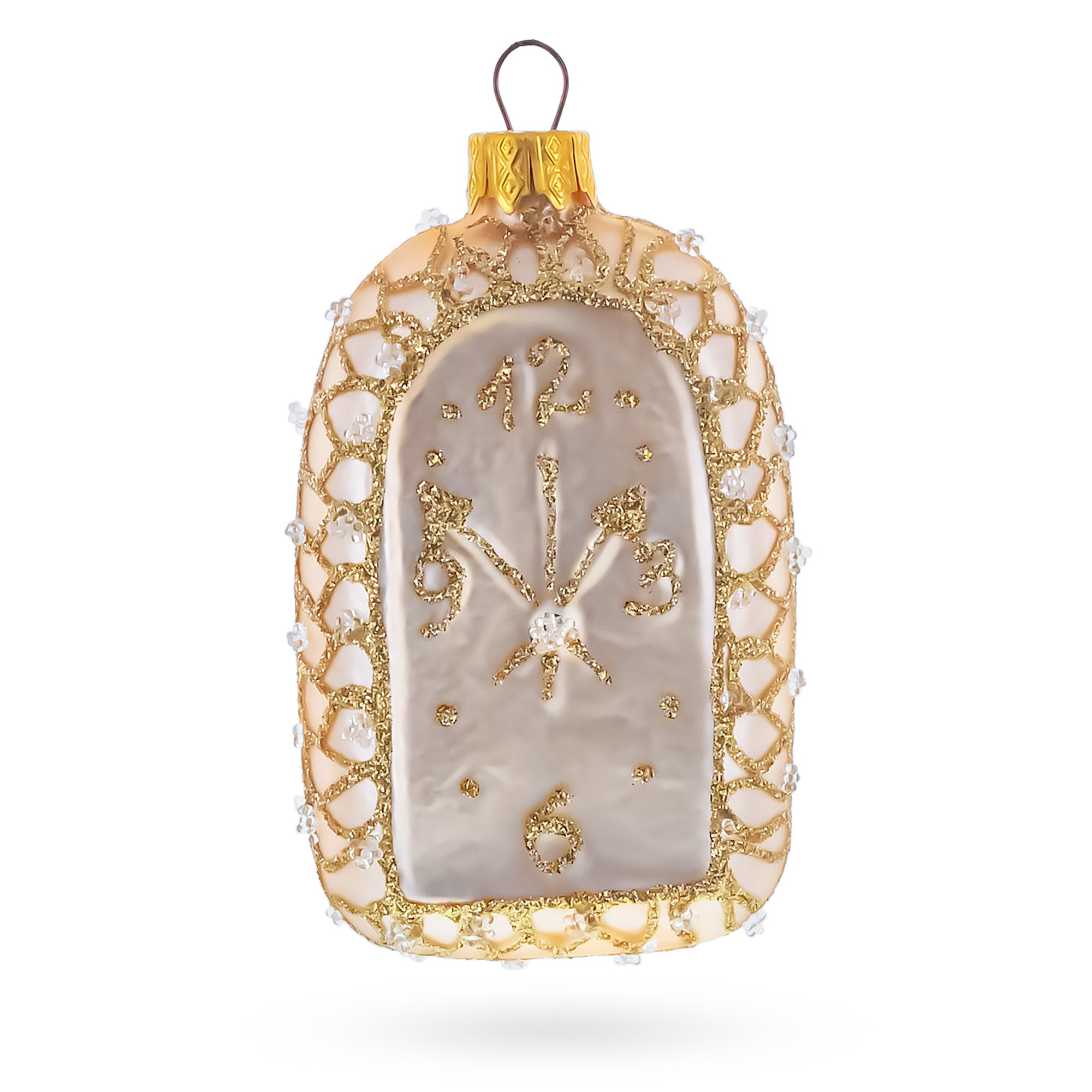Vintage Gold Lace Clock Glass Christmas Ornament in Beige color Figurine