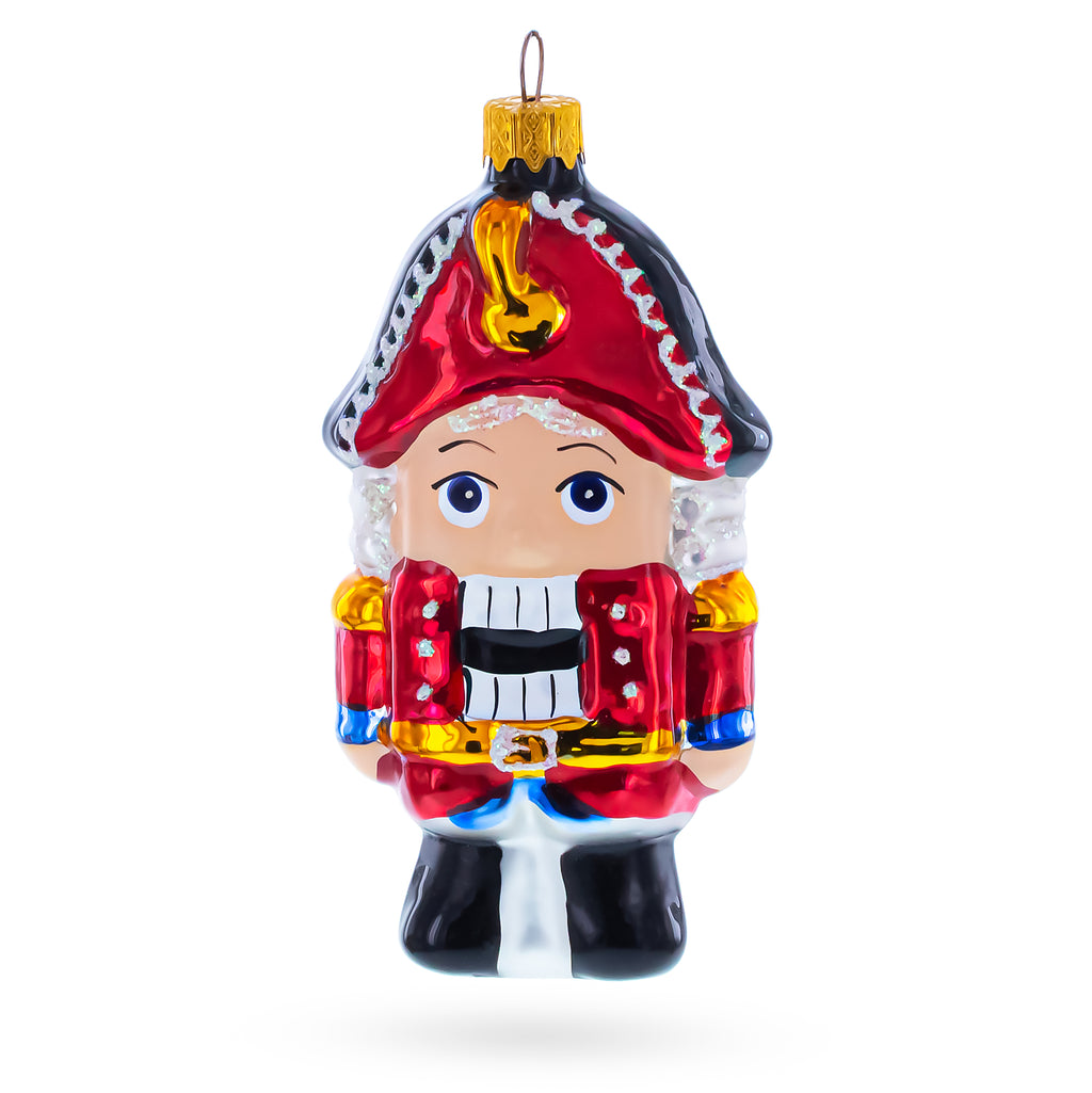 Red Nutcracker Soldier Glass Christmas Ornament in Red color Figurine