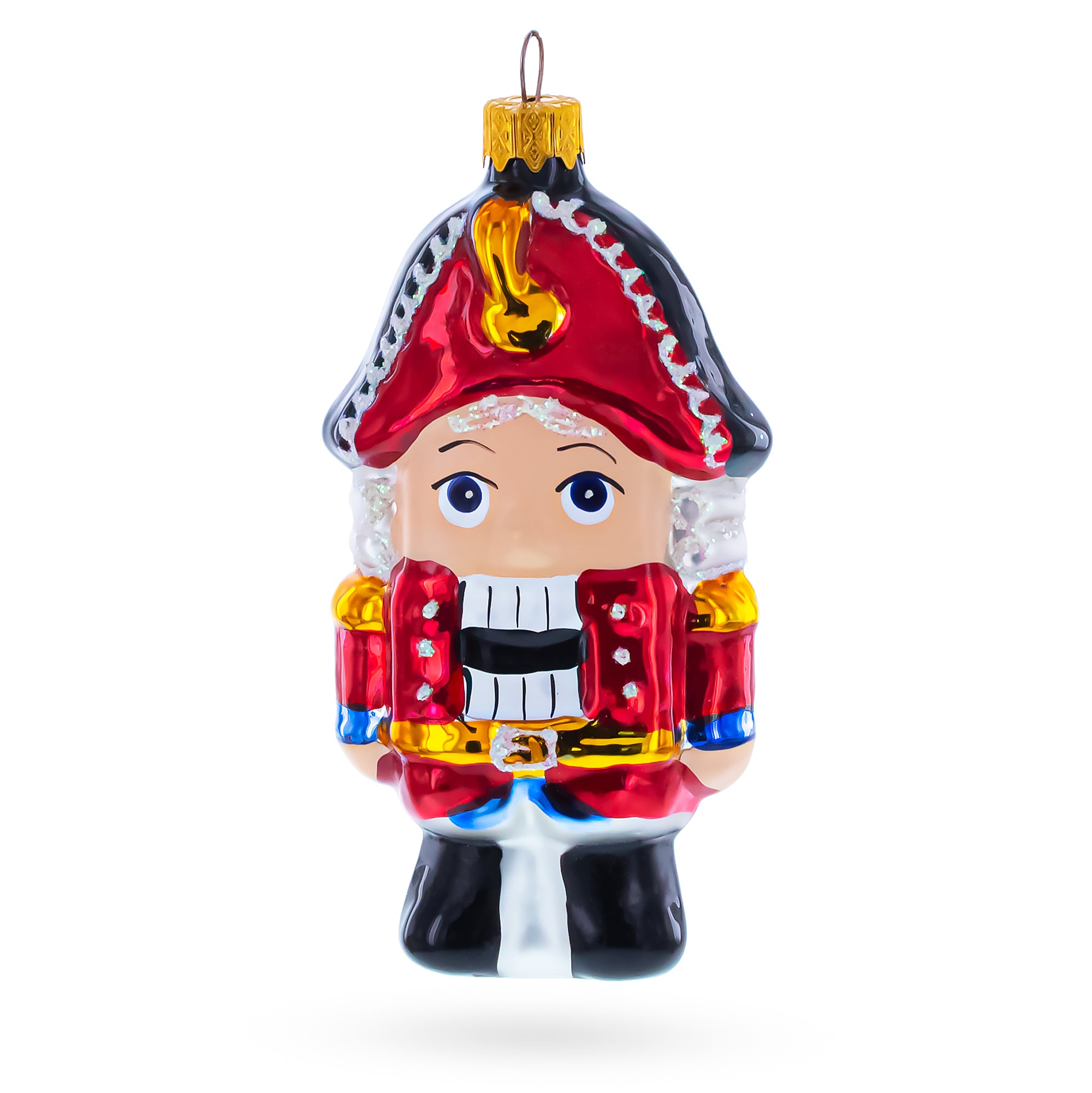 Red Nutcracker Soldier Glass Christmas Ornament in Red color Figurine