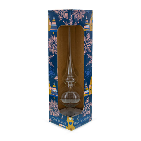 Exquisite Blue and Gold Floral Glass Tree TopperUkraine , dimensions in inches: 11 x 2.75 x 2.75