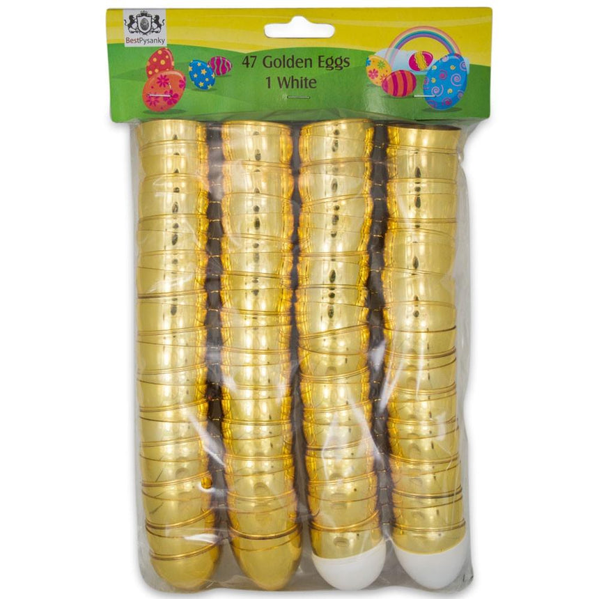 Set of 48 Plastic Eggs: 47 Metallic Gold and 1 Surprise White Egg