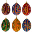 Set of 6 Hand Painted Ukrainian Wooden Easter Egg Ornaments 2.25 Inches in Multi color, Oval shape