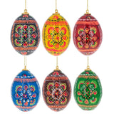 Set of 6 Ukrainian Geometric Wooden Pysanky Easter Eggs Ornaments in Multi color Oval