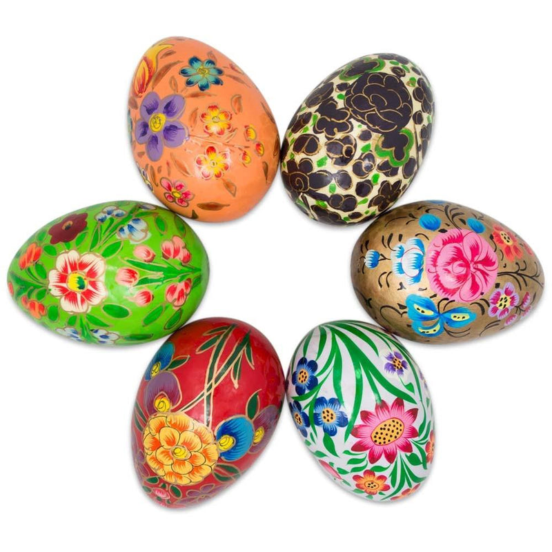 Set of 6 Garden Flowers Bouquet Ukrainian Wooden Easter Eggs Pysanky 3 Inches by BestPysanky
