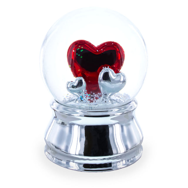 Romantic Red Heart in Love Glass Musical Water Snow Globe in Silver color
