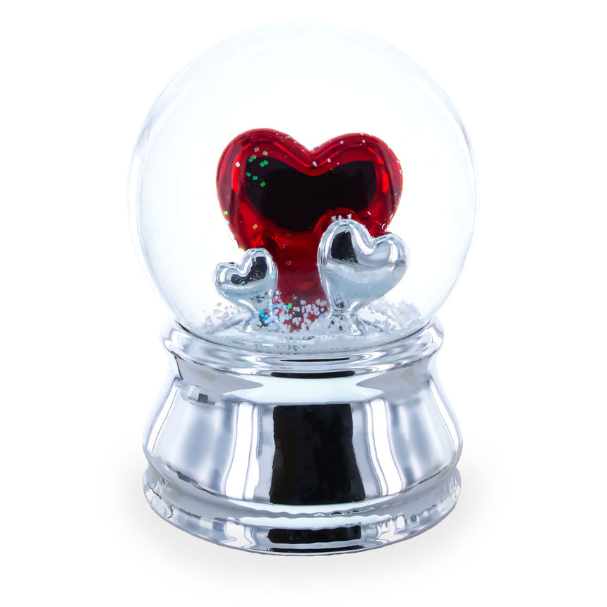 Romantic Red Heart in Love Glass Musical Water Snow Globe in Silver color