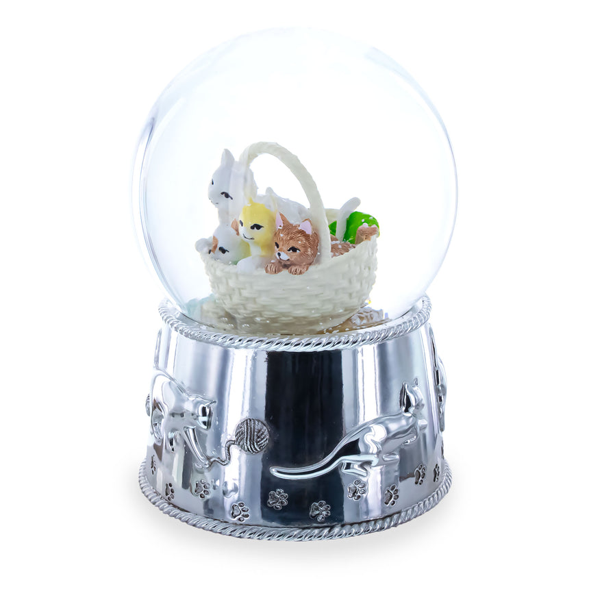 Kittens in a Basket Glass Water Snow Globe , dimensions in inches: 4.8 x 3.4 x 3.4