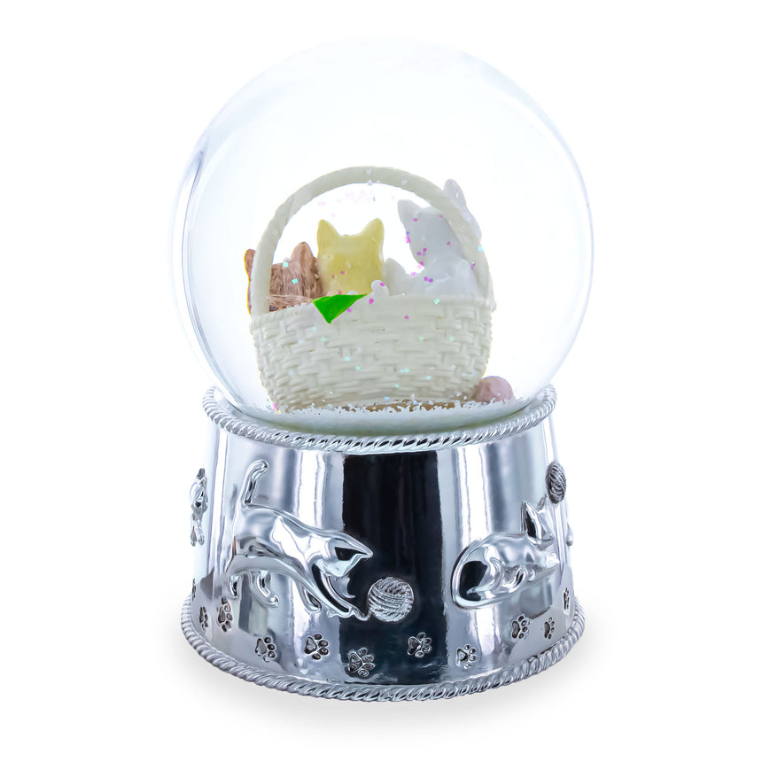Shop Kittens in a Basket Glass Water Snow Globe. Buy Snow Globes Animals Silver   for Sale by Online Gift Shop BestPysanky Christmas water globe snowglobe music box musical collectible figurine xmas holiday decorations gifts rotating animated spinning animated unique picture personalized cool glitter flakes festive wind-up