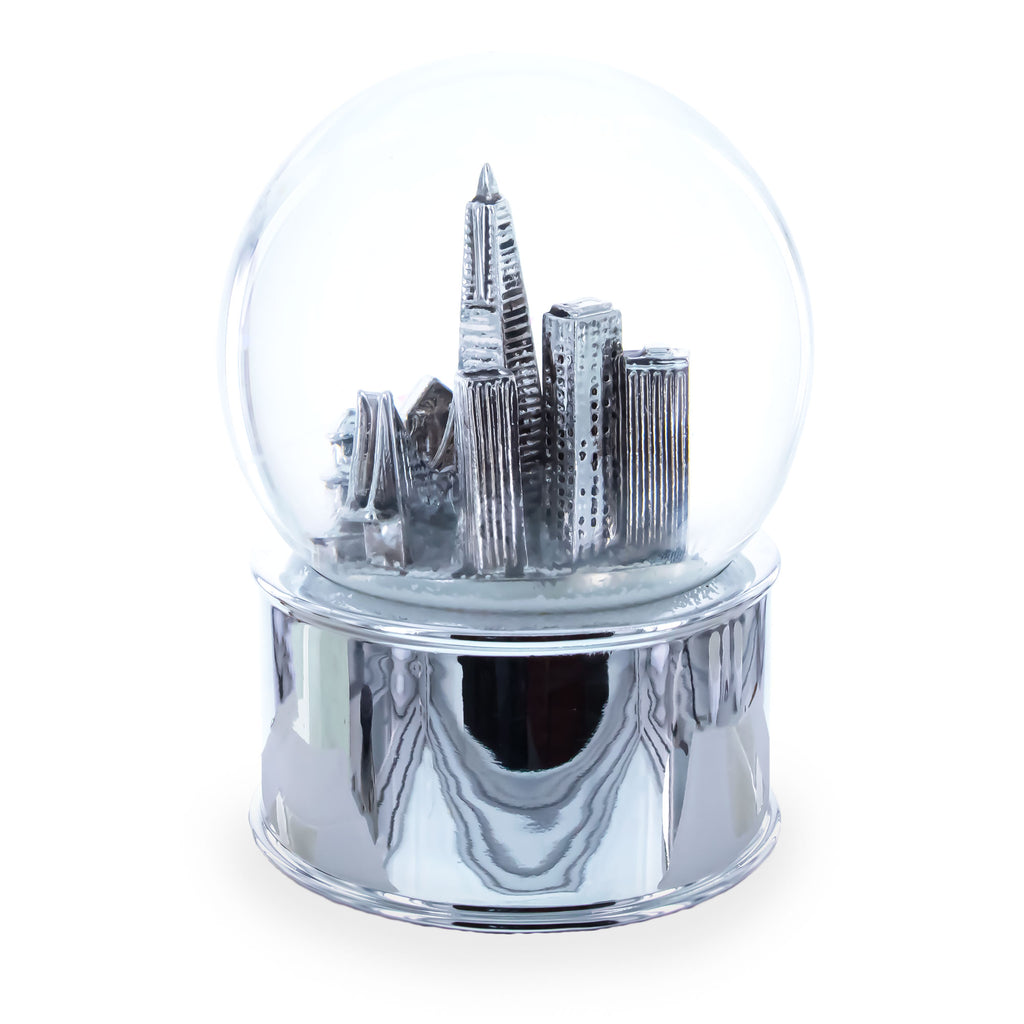 Shop San Francisco Landmarks with Silver Base Glass Water Snow Globe. Buy Snow Globes Travel Silver   for Sale by Online Gift Shop BestPysanky Christmas water globe snowglobe music box musical collectible figurine xmas holiday decorations gifts rotating animated spinning animated unique picture personalized cool glitter flakes festive wind-up