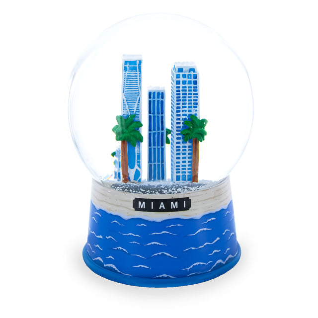 Miami Beach Skyline Glass Water Snow Globe in Blue color Round