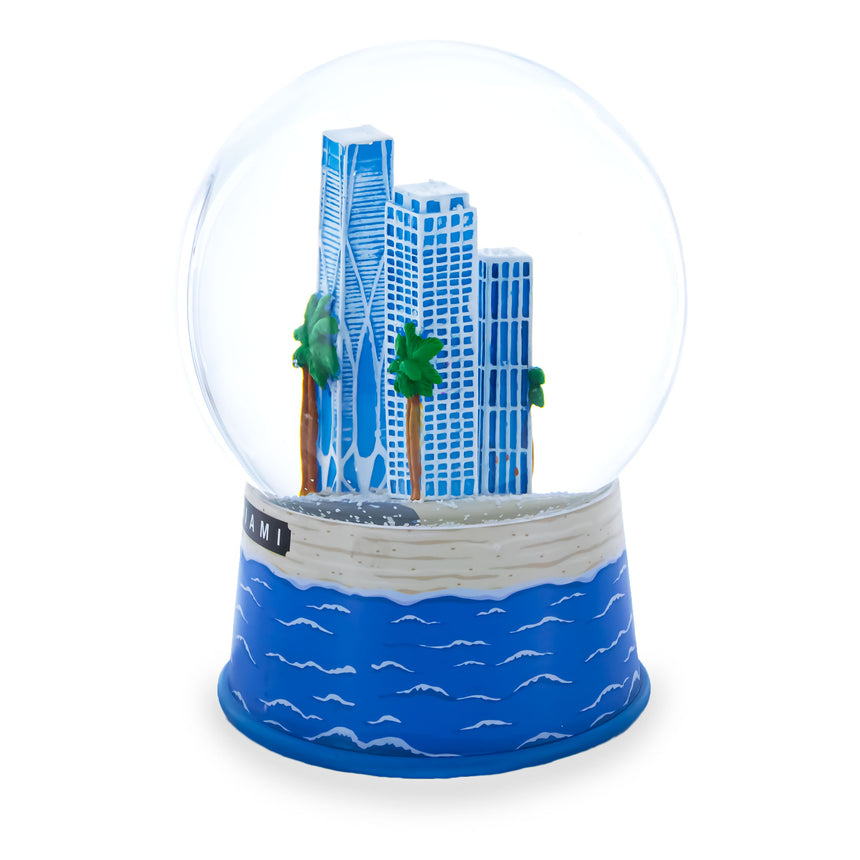 Miami Beach Skyline Glass Water Snow Globe , dimensions in inches: 4.8 x 3.4 x 3.4