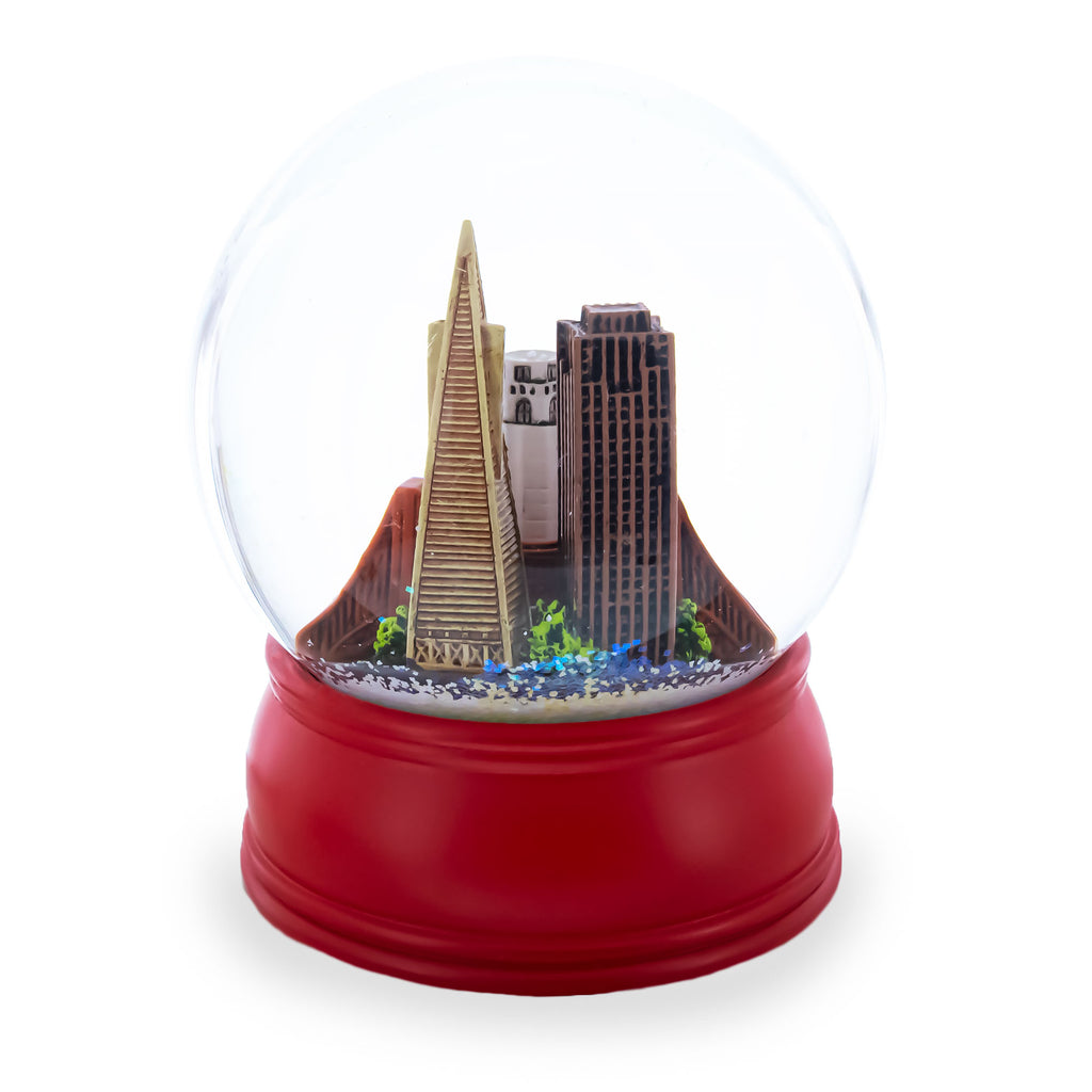 Shop San Francisco Skyline with Iconic Landmarks Glass Water Snow Globe. Buy Snow Globes Travel Red Round  for Sale by Online Gift Shop BestPysanky Christmas water globe snowglobe music box musical collectible figurine xmas holiday decorations gifts rotating animated spinning animated unique picture personalized cool glitter flakes festive wind-up