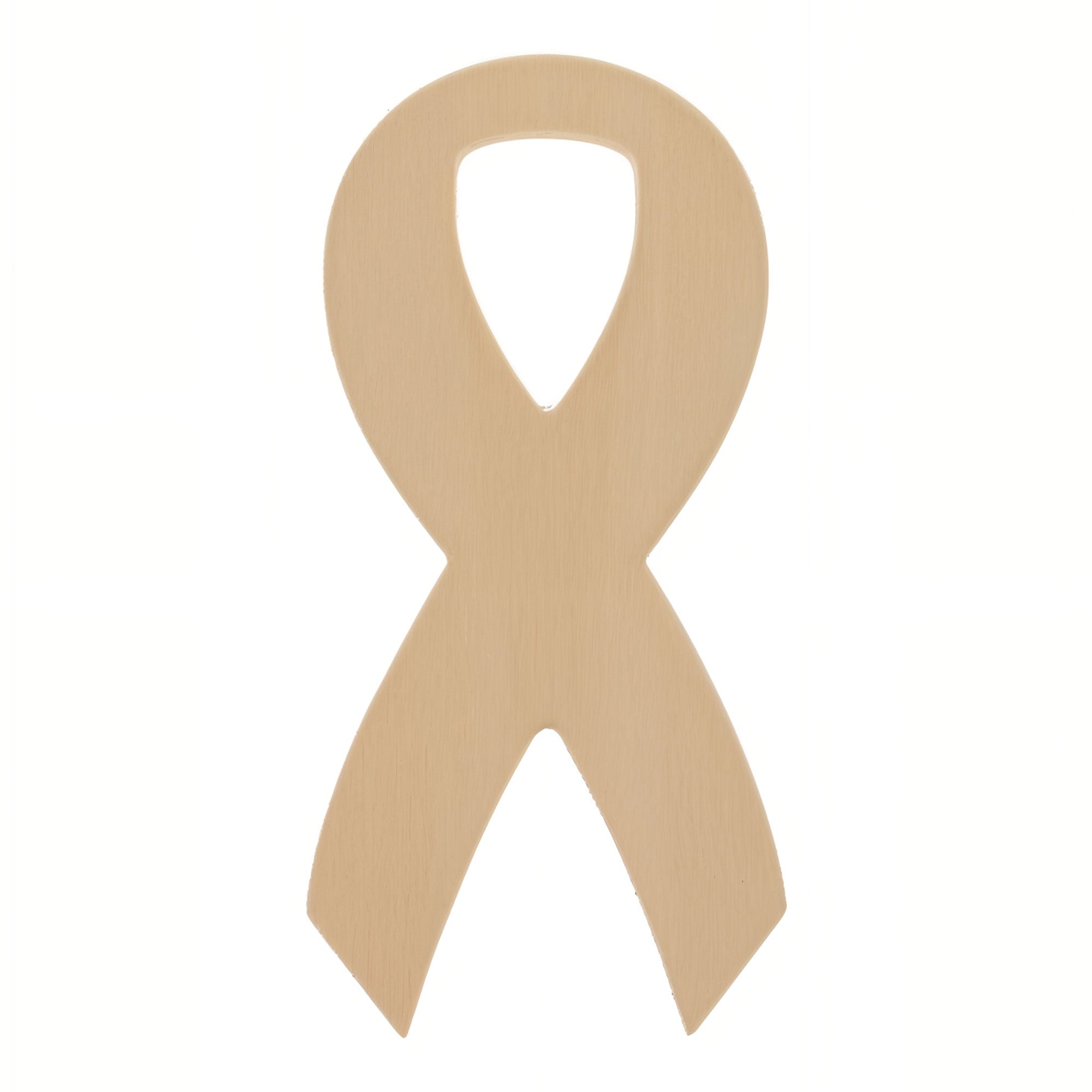 Awareness Ribbon Unfinished Wooden Shape Craft Cutout DIY Unpainted 3D Plaque 6 Inches in Beige color