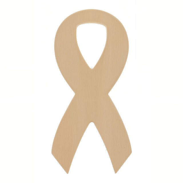 Awareness Ribbon Unfinished Wooden Shape Craft Cutout DIY Unpainted 3D Plaque 6 Inches in Beige color