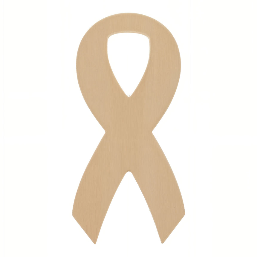 Awareness Ribbon Unfinished Wooden Shape Craft Cutout DIY Unpainted 3D Plaque 6 Inches in Beige color