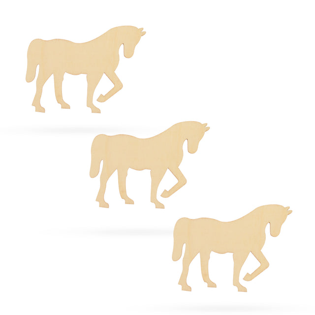 3 Horses Unfinished Wooden Shapes Craft Cutouts DIY Unpainted 3D Plaques 4 Inches in Beige color