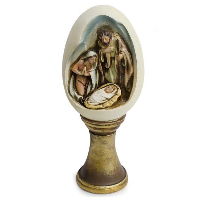 Holy Family Nativity Scene Egg Shape Resin Figurine 10 Inches in Multi color, Oval shape