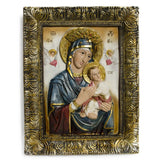 Virgin Mary and Baby Jesus Religious Icon – Ornate Framed Wall Art for Christian Home Decor 12 Inches in Multi color Rectangular