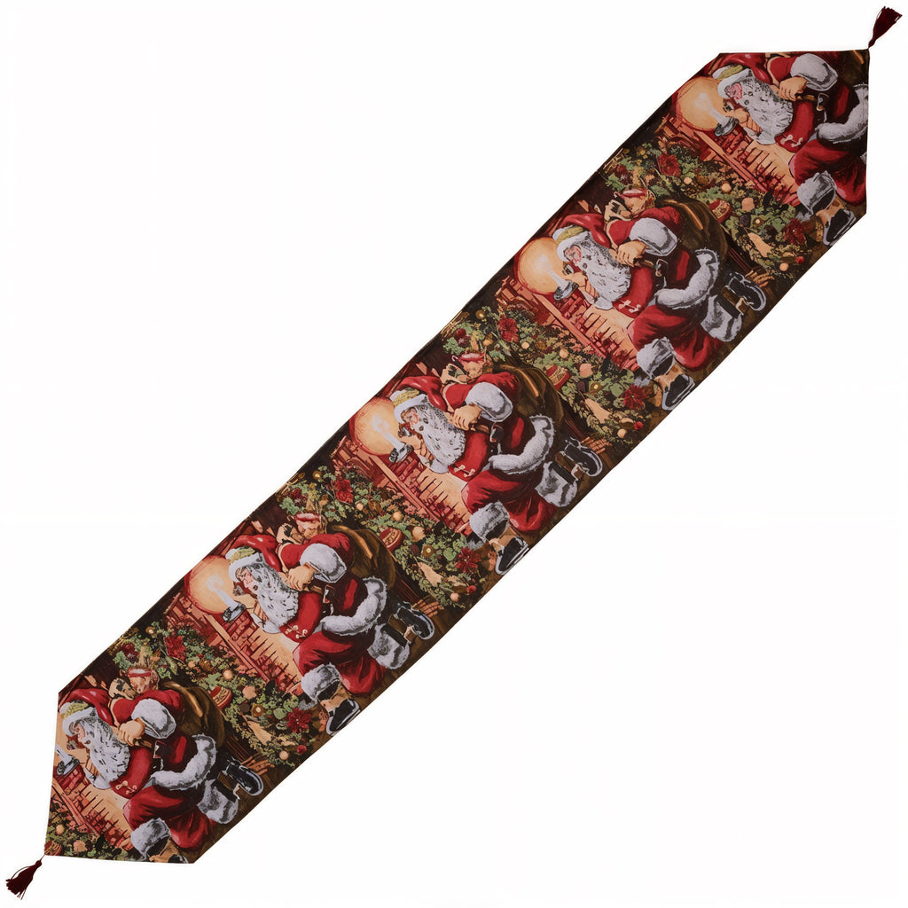 Santa Red Christmas Tablecloth Holiday Runner 85 Inches in Red color Rectangular