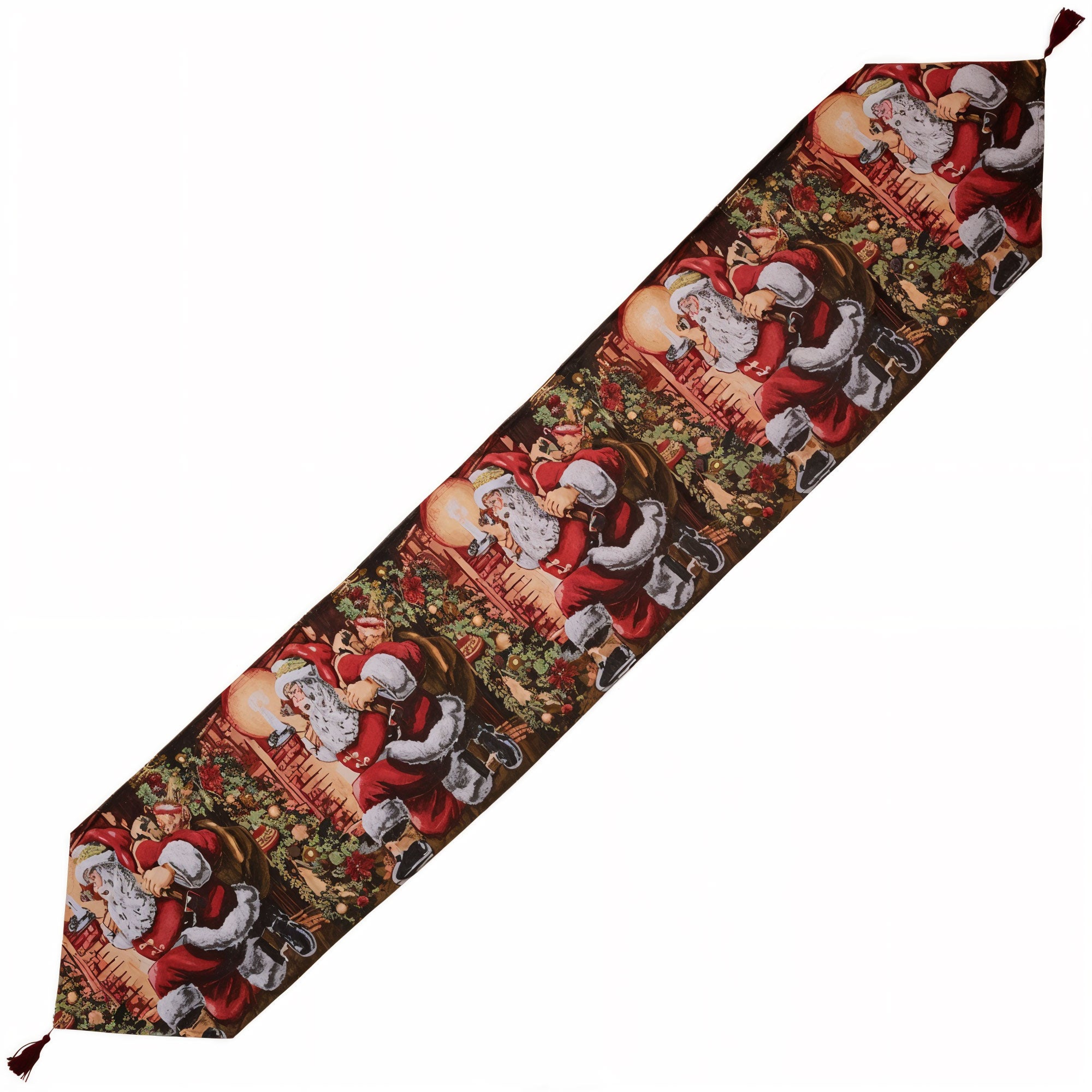 Santa Red Christmas Tablecloth Holiday Runner 85 Inches in Red color Rectangular