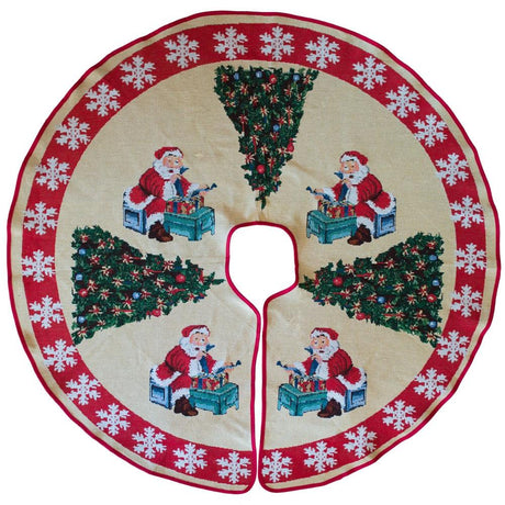 Santa Reading the Gift List by Christmas Tree Skirt 50 Inches in Red color, Round shape