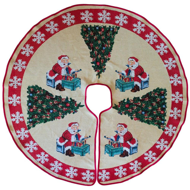Santa Reading the Gift List by Christmas Tree Skirt 50 Inches in Red color Round