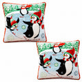 Set of 2 Skating Penguins Winter Sofa Accent Pillow Covers in Multi color Square