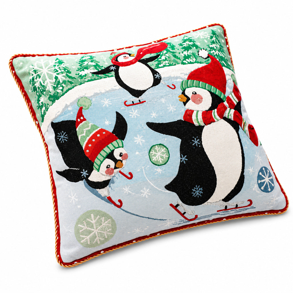 Set of 2 Skating Penguins Winter Sofa Accent Pillow Covers