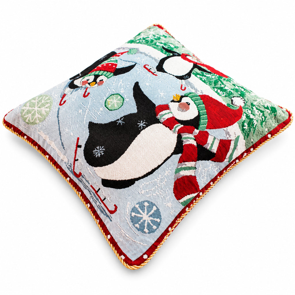 Set of 2 Skating Penguins Winter Sofa Accent Pillow Covers