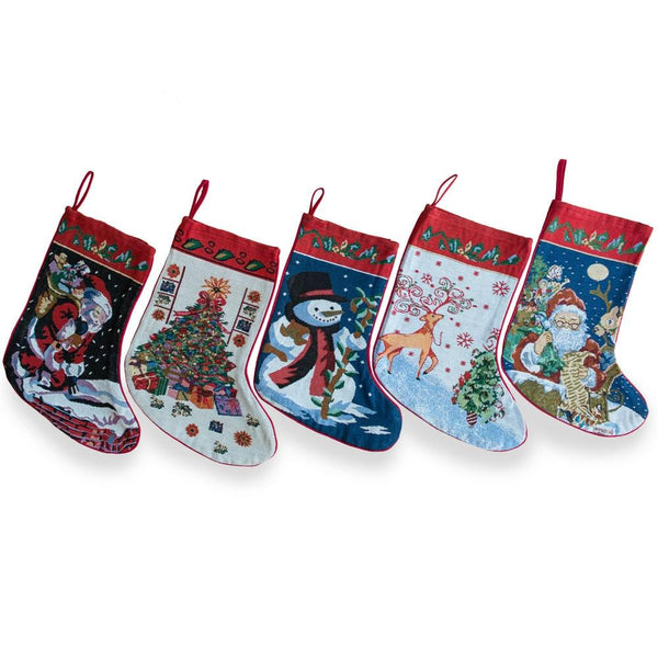 Set of 5 Santa, Snowman, Reindeer & Tree Christmas Stockings 18 Inches in Multi color,  shape