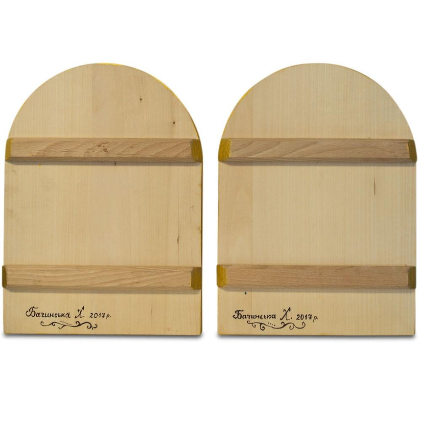 Set of Two Hand Painted on Wooden Plaque Jesus and Virgin Mary Icons 12 InchesUkraine , dimensions in inches: 12 x 1 x 8.5