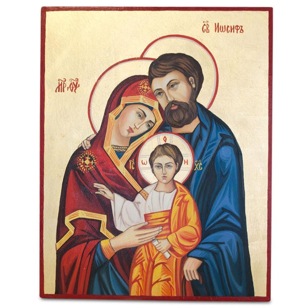 Gold-Leaf Hand Painted on Wooden Plaque Orthodox Icon 12 Inches in Multi color, Rectangular shape