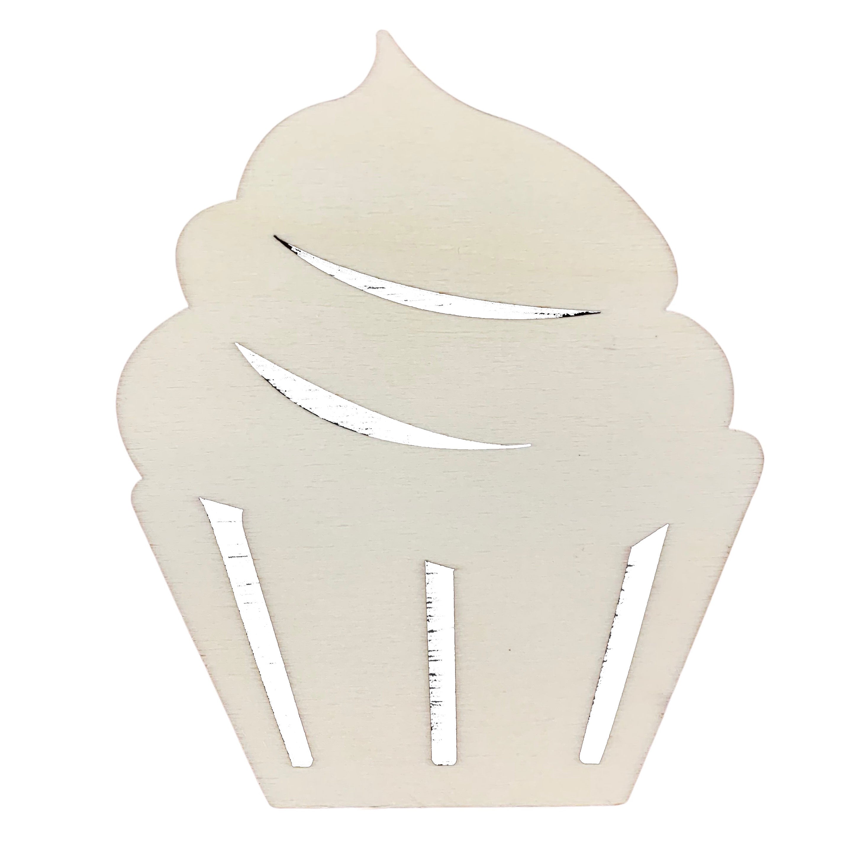 Unfinished Wooden Cupcake Shape Cutout DIY Craft 5 Inches in Beige color