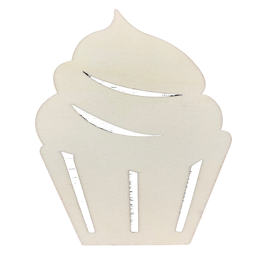 Unfinished Wooden Cupcake Shape Cutout DIY Craft 5 Inches in  color