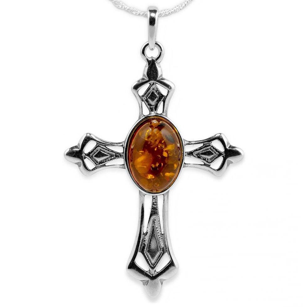 Cognac Amber Sterling Silver Pendant in Multi color,  shape