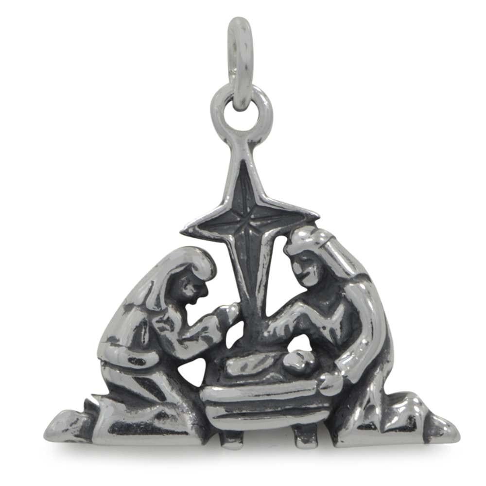 Sterling Silver Nativity Sterling Silver Pendant in Silver color