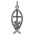 Sterling Silver Ichthys with Satin Dove Sterling Silver Pendant in Silver color