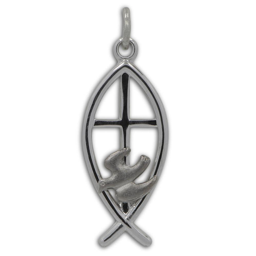 Ichthys with Satin Dove Sterling Silver Pendant in Silver color