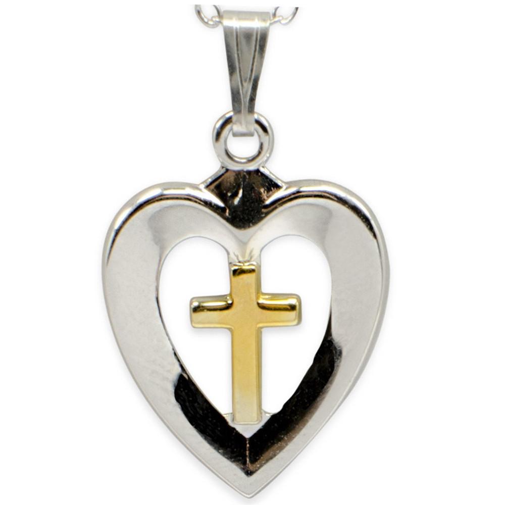 Heart with Cross Sterling Silver Pendant in Silver color, Heart shape