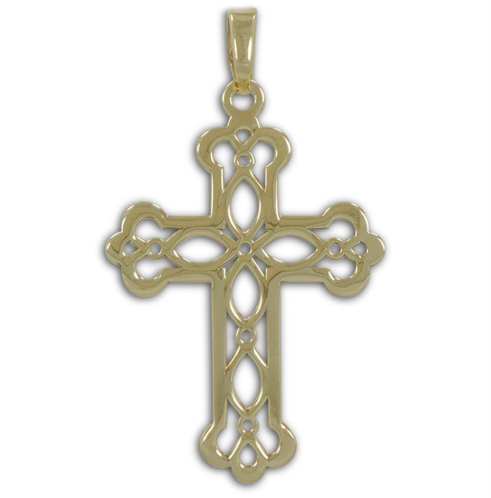 14 Karat Gold Plated Ornate Cross Pendant in Gold color