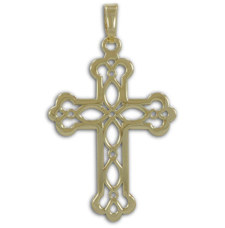 14 Karat Gold Plated Ornate Cross Pendant in Gold color