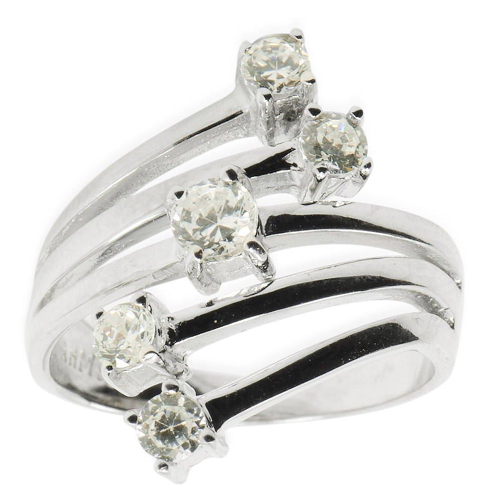 5 Row CZ Sterling Silver Ring (Size 6) in Silver color,  shape
