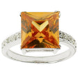 Champagne and Clear CZs Sterling Silver Ring (Size 7) in Orange color,  shape