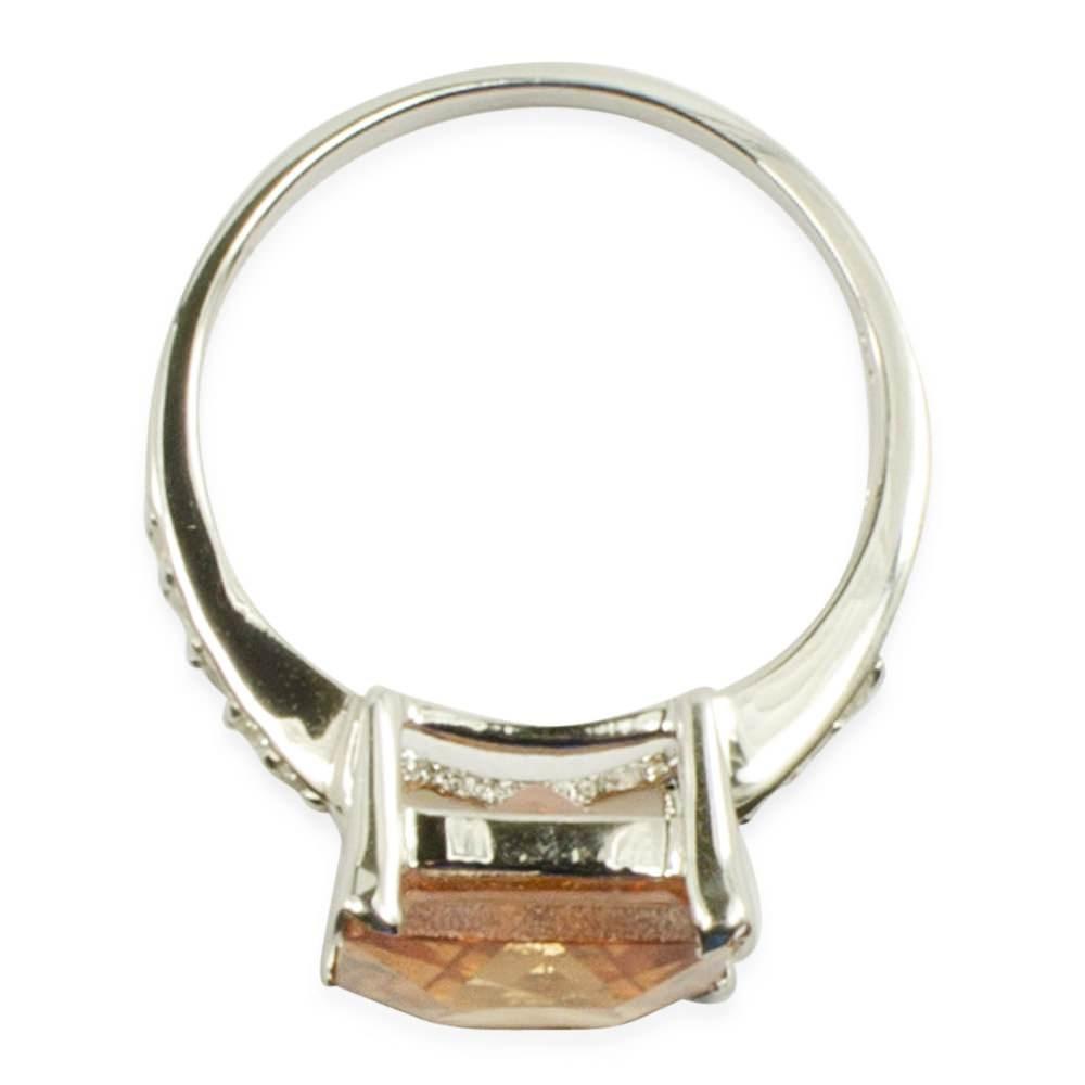 Champagne and Clear CZs Sterling Silver Ring (Size 7) , dimensions in inches:  x  x