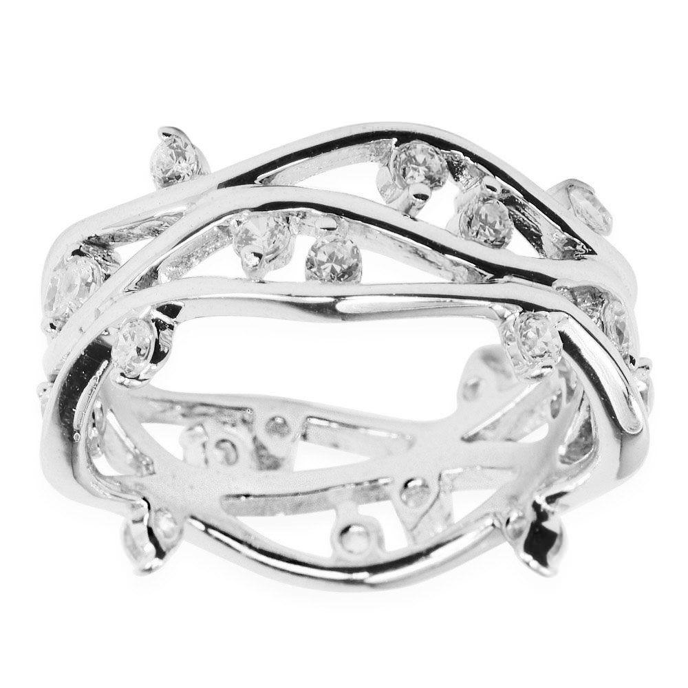 Open Band CZ Sterling Silver Ring (Size 7) in Silver color