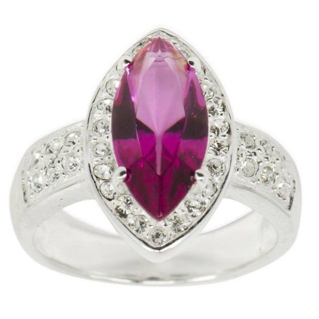Fuchsia Marquise CZ Sterling Silver Ring (Size 7) in Silver color,  shape