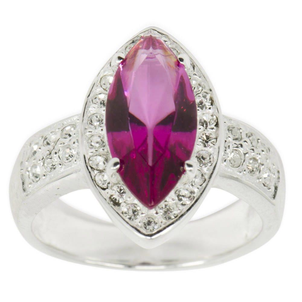 Fuchsia Marquise CZ Sterling Silver Ring (Size 8) in Red color,  shape