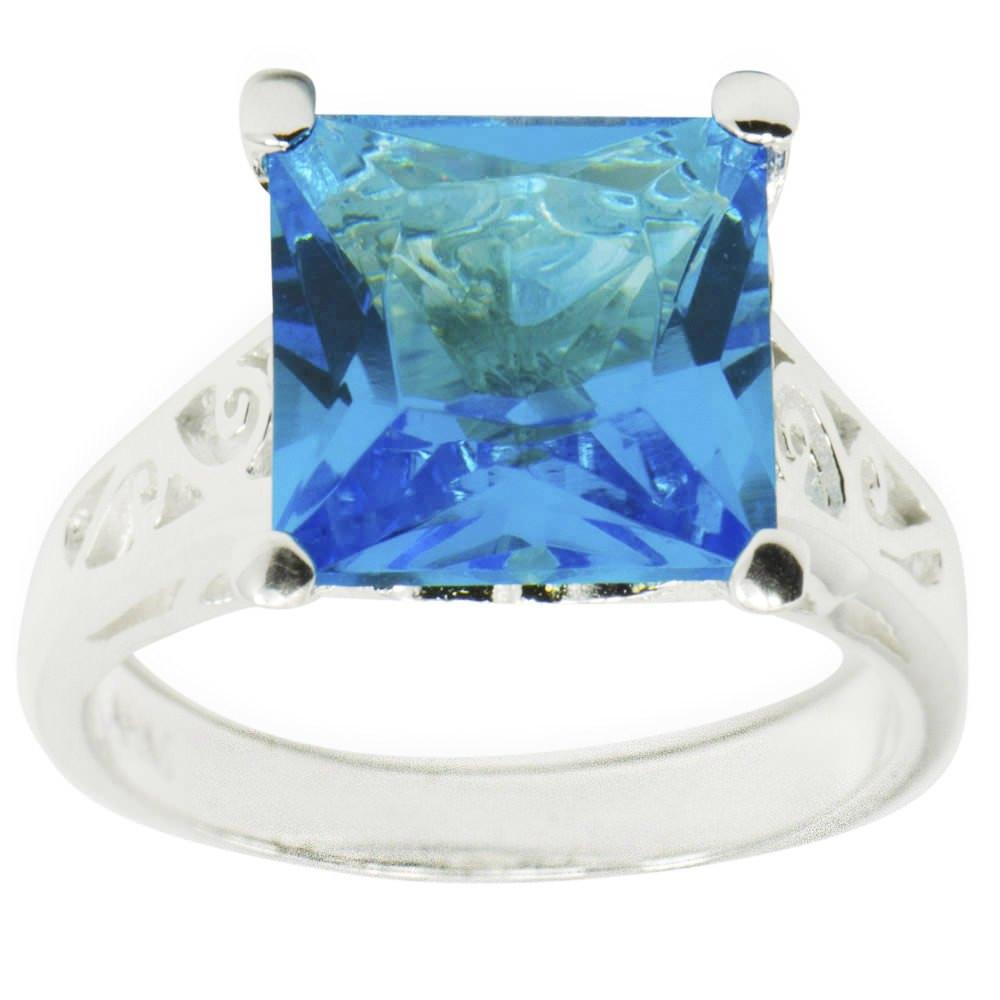 Light Blue Glass Sterling Silver Ring (Size 6) in Blue color