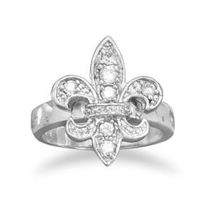 Fleur de Lis Sterling Silver Ring (Size 7) in Silver color,  shape