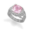 Synthetic Pink Sapphire Sterling Silver Ring (Size 6) in Silver color,  shape